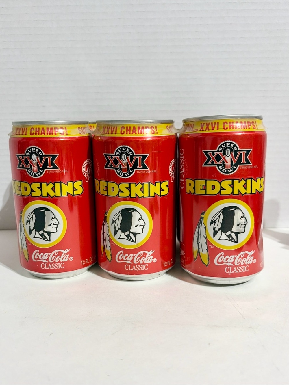 Washington Redskins 6 pk Soda Can Cans Sealed Coca-Cola XXVI Super Bowl VTG 1992